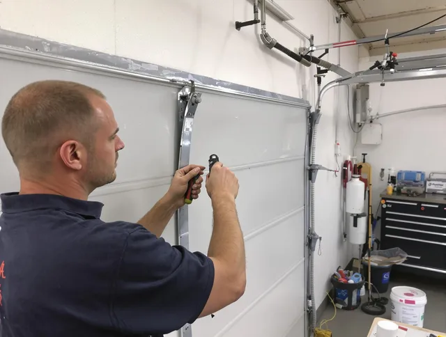 Before and after garage door dent repair by Palm Beach Gardens Garage Door Repair in Palm Beach Gardens