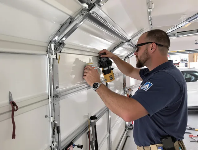 Palm Beach Gardens Garage Door Repair technician quieting a noisy garage door in Palm Beach Gardens