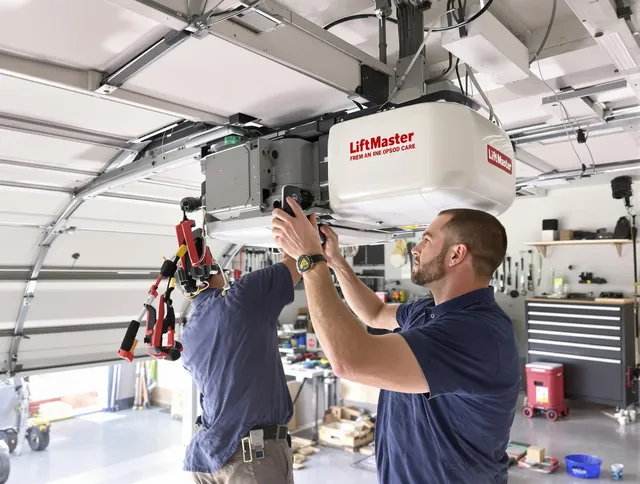 Palm Beach Gardens Garage Door Repair technician performing advanced diagnostics on garage opener in Palm Beach Gardens