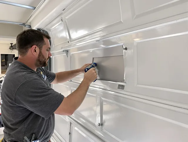 Garage door panel repair by Palm Beach Gardens Garage Door Repair in Palm Beach Gardens