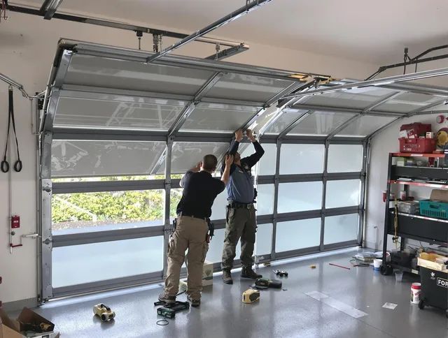 Palm Beach Gardens Garage Door Repair expert performing precise panel replacement on Palm Beach Gardens garage door